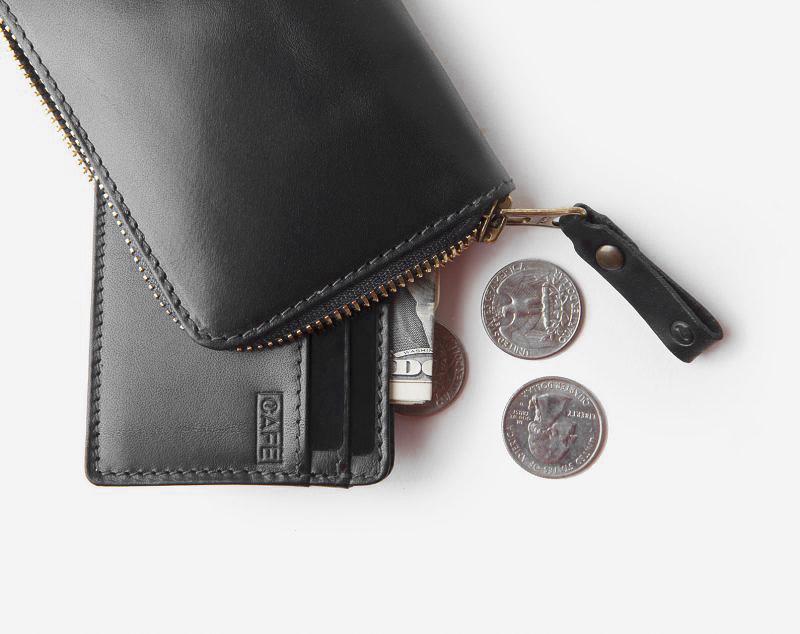 Leather Zip Wallet - Black - Cafe Leather - Artysan