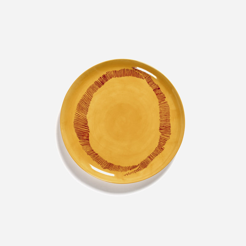 Large Plate Sunny Yellow Swirl - Stripes Red Feast - Artysan