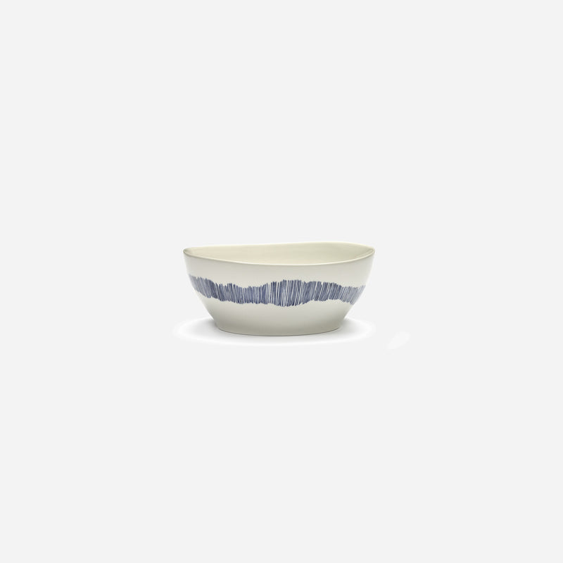 Large Bowl White Swirl - Stripes Blue Feast - Artysan